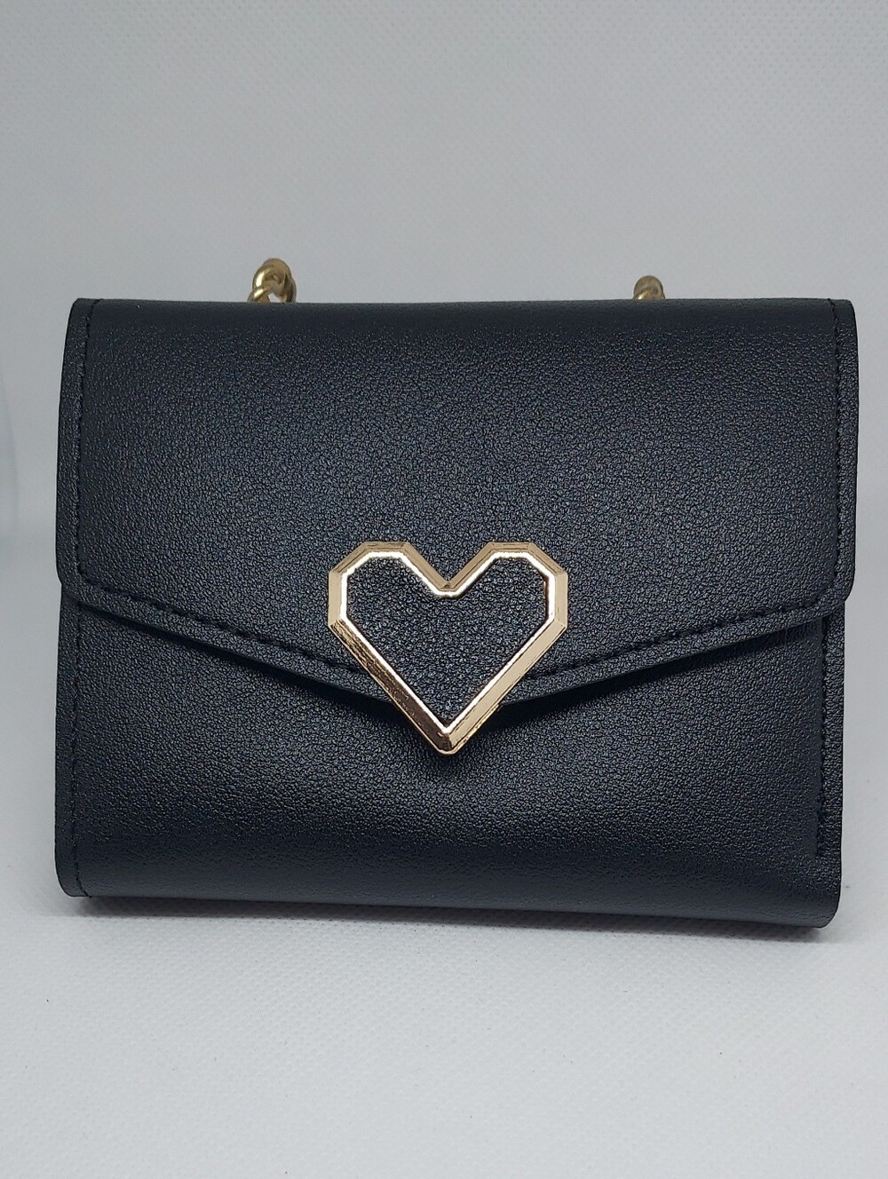 Wallet Faux Leather With Heart Snap Closure Black NWT